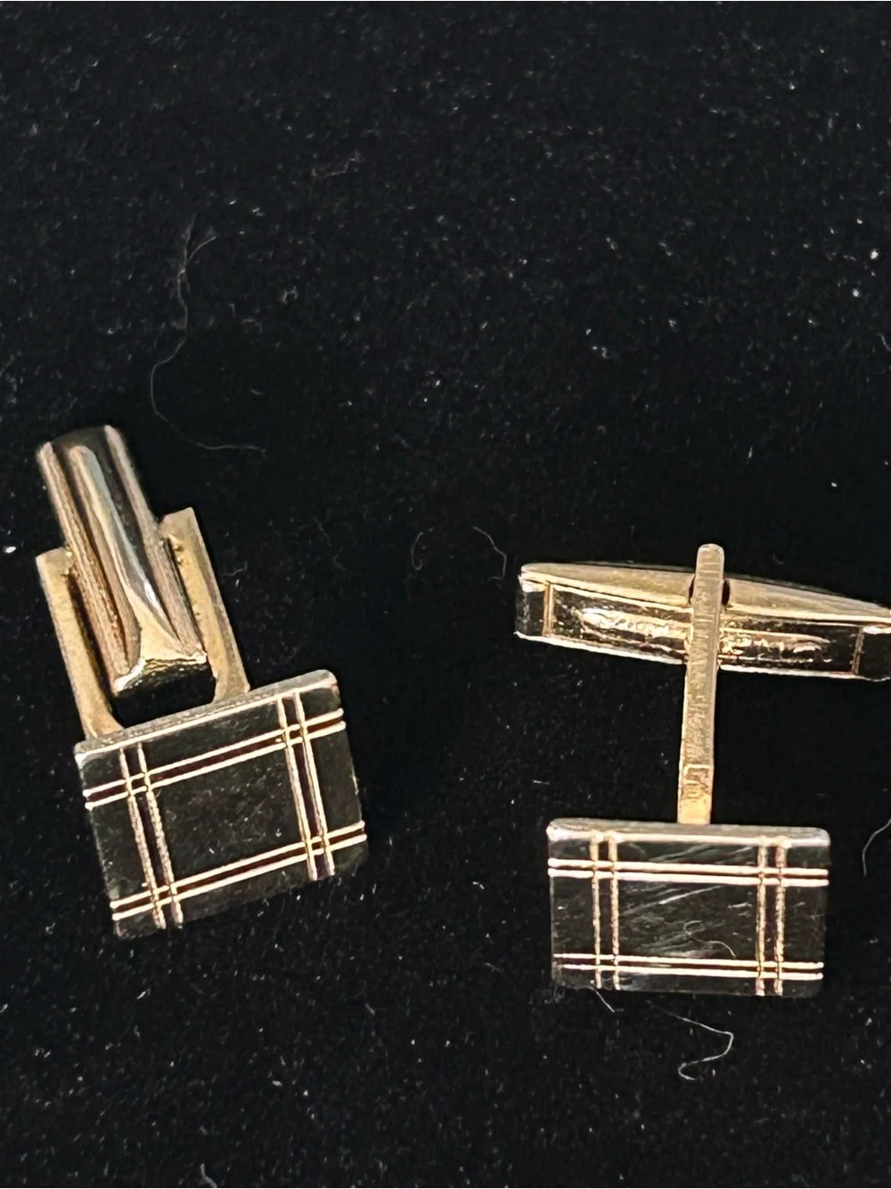 Polished gold, tartan plaid square cufflinks